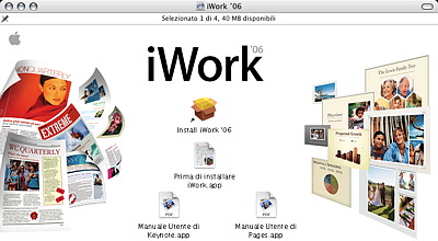 Schermata di installazione di iWork '06 - Credits: courtesy of Apple Schermata di installazione di iWork '06 - Credits: courtesy of Apple