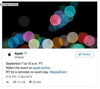 apple 7 settembre 2016 tweet apple 7 settembre 2016 tweet
