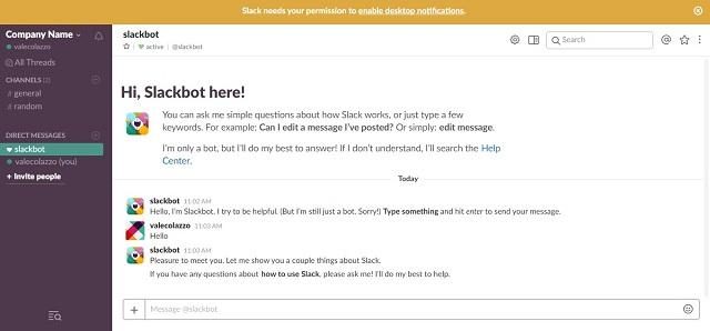 Slack, come funziona - Slackbot