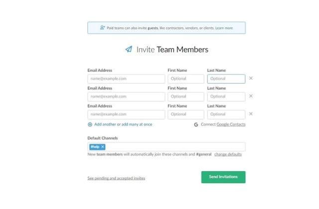 Slack, come funziona - Inviti