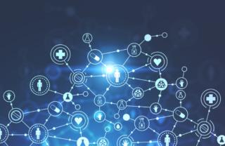 Immersive,Medical,Icons,Network,Interface,Over,Dark,Blue,Background.,Concept