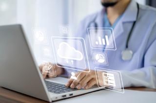 Doctor,Using,Computer,Backup,Data,On,Cloud,Computer,Technology,And