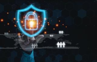 Businessman,Touching,At,Lock,With,A,Shield,To,Safeguard,Violation