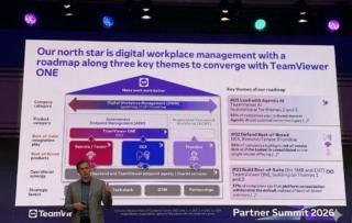 Sebastian Schrötel, Senior Vice President Product Management TeamViewer One e TeamViewer Intelligence, presenta la strategia e la roadmap dell’azienda: difendere il best-of-breed (Remote) e far crescere il best-of-suite (One).