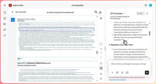 Adobe Knowledge Base permette di interrogare archivi documentali del team in modalità RAG, mantenendo un collegamento con la fonte per verificare l’attendibilità dei contenuti generati.