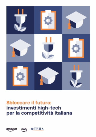 Lo studio “Sbloccare il futuro: investimenti high-tech per la competitività italiana”, realizzato da TEHA con Amazon e AWS è disponibile sul sito del convegno. Lo studio “Sbloccare il futuro: investimenti high-tech per la competitività italiana”, realizzato da TEHA con Amazon e AWS è disponibile sul sito del convegno.
